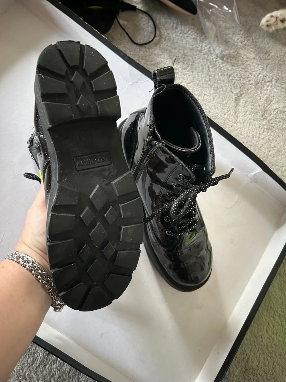 Old Navy Black Patent Lace-Up Combat Boots for Kids